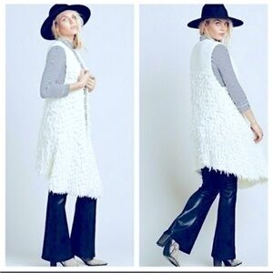 NWT FREE PEOPLE ROLLING STONE FURRY SHAGGY VEST LONG DUSTER IVORY FITS XS-M